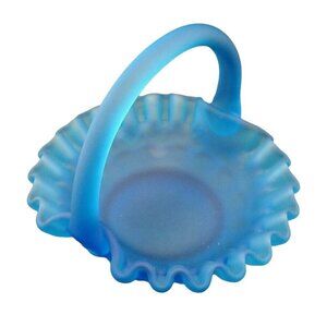 Westmoreland Blue Satin Glass Basket Grape Pattern Decorative Vintage